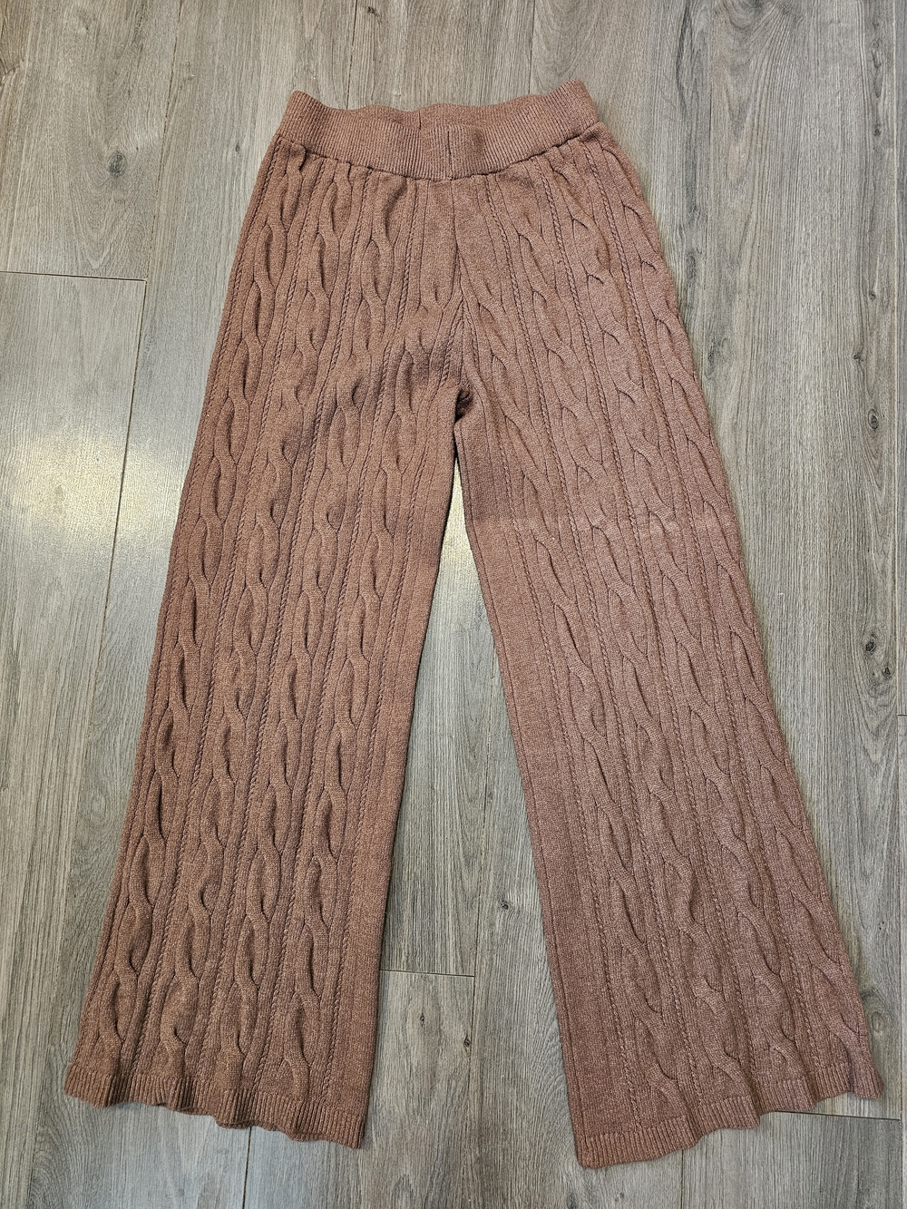 Pink Lily Cable-Knit Wide Leg Pants - Mauve Brown- Size Large